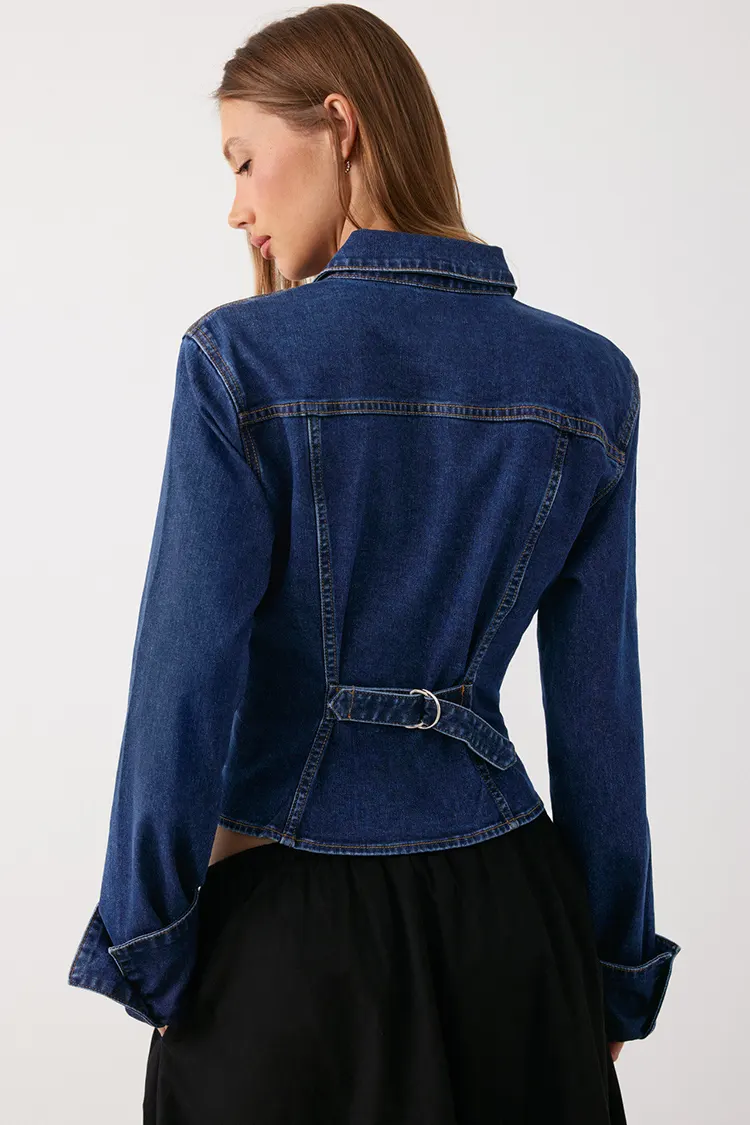 Women's Fitted Washed Denim Blouse