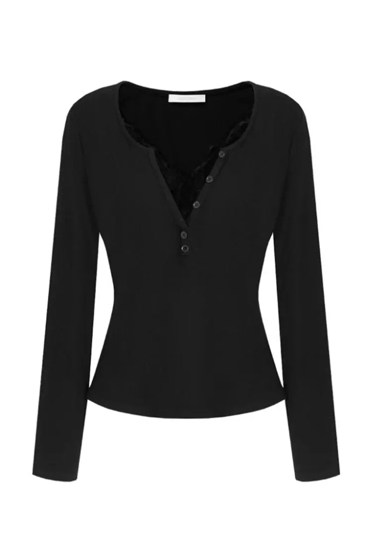 Slimmad tröja med V-ringad spets för kvinnor