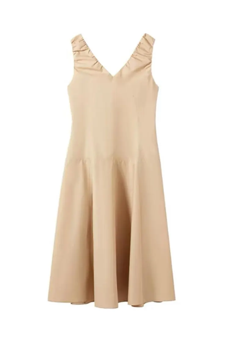 Kvinnors nya Khaki Office ärmlös V-ringad klänning