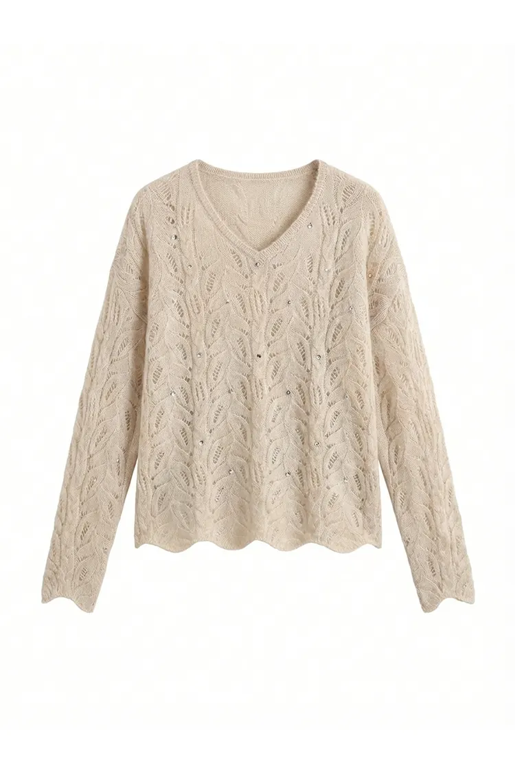 V-ringad smal kashmirtröja för kvinnor